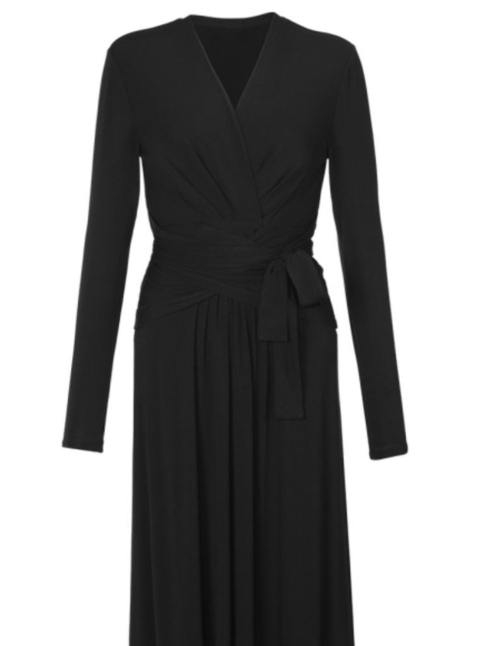 CAbi | Dishy Dress Item# 4262 Black A-Line Wrap Long Sleeve Midi Dress | L